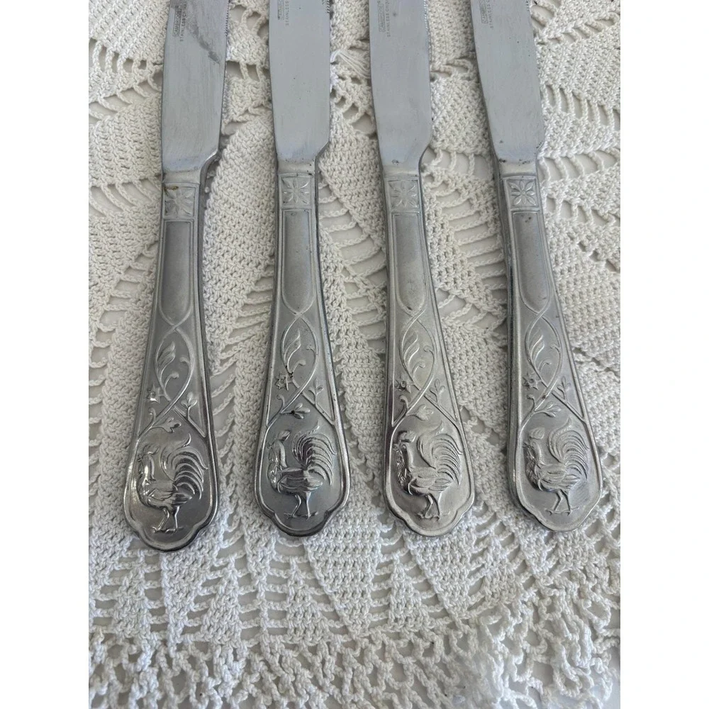 Cambridge Silver Rooster stainless steel dinner knives Set 4 Farmhouse Charm